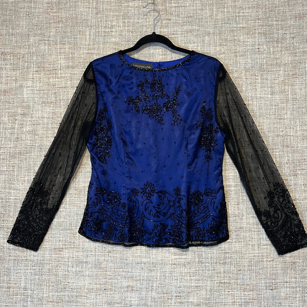 Incredible Vintage Beaded Blue and Black Women's Top